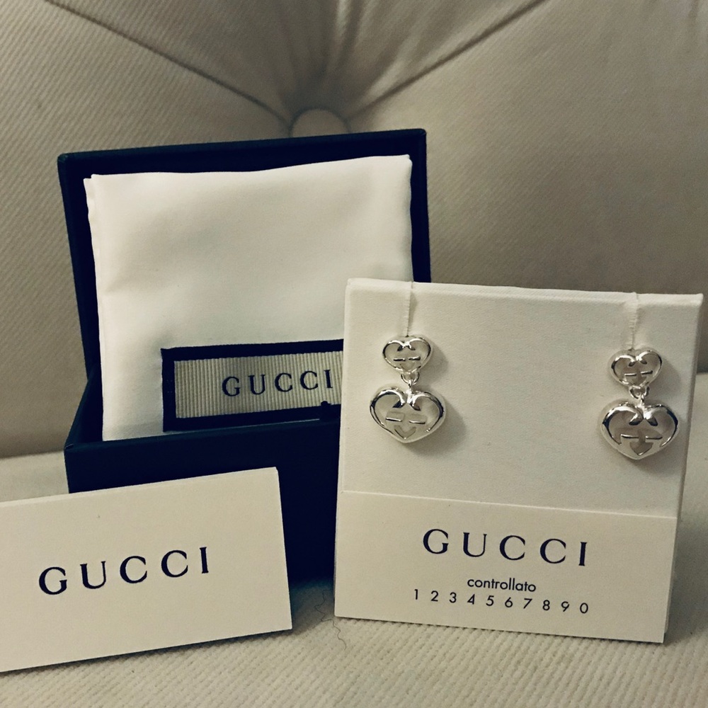 Gucci Sterling Sliver G Heart Logo Earrings💋HP😍 - Picture 6 of 8